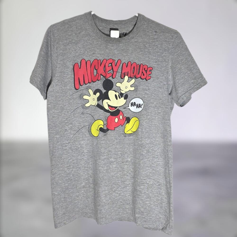 Retro Style Disney Mickey Mouse Running Gray Graphic Tee Shirt Size M